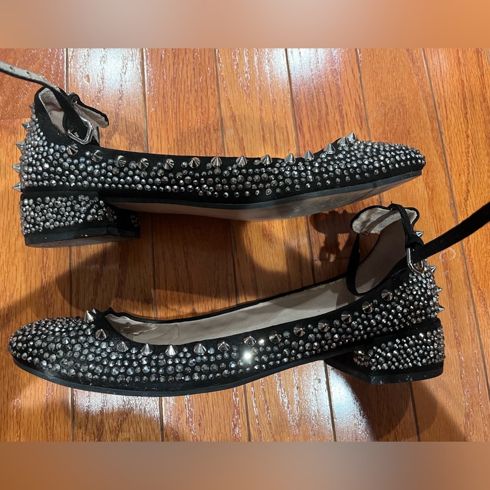 Zara all over studs rhinestones ankle strap low heel size 38 Lightly Worn